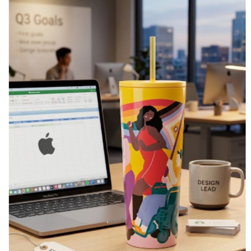 Starbucks Sofie Birkin 2024 Yellow Summer Graphic Cold Cup Tumbler Rare EUC - Picture 9 of 9